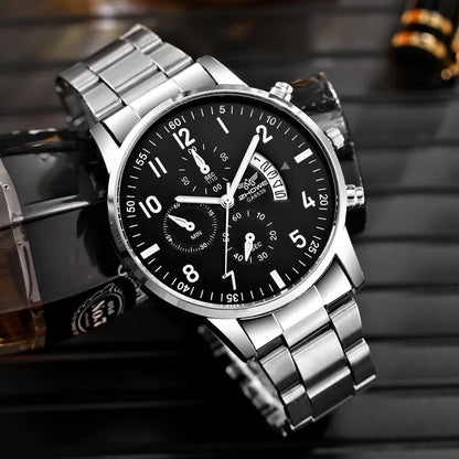 1PC Men's Luxury Watch Fashion Business Calendar Men's Steel Belt Watch Men's Christmas Valentine's Day Gift