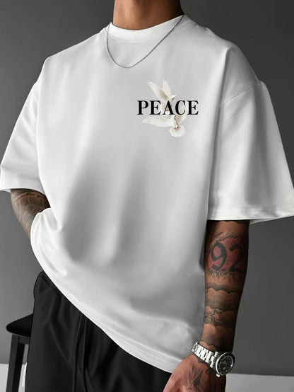 Men's 100% pure cotton fashionable casual loose and flat pattern printed sports round neck short sleeved T-shirt top