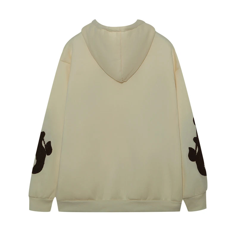 European and American Autumn/Winter Hoodie Embroidered Cross Flame Coat Plush Couple Loose Top Sweater