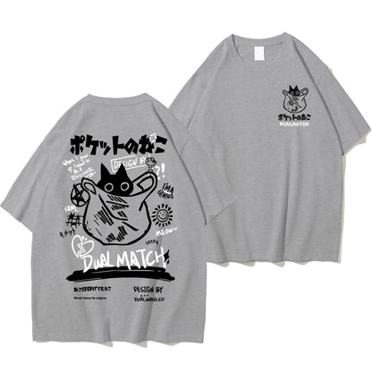 Men Women Cartoon T-Shirts Summer Harajuku Kawaii Cat Printed Short Sleeve Tees Couple Streetwear Loose Clothes Y2K Tops