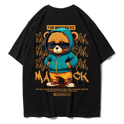 Cotton Fashion Bear Pattern Printed Men's T Shirt Round Neck Loose Tops Breathable Comfortable Casual Oversized Women Clothing