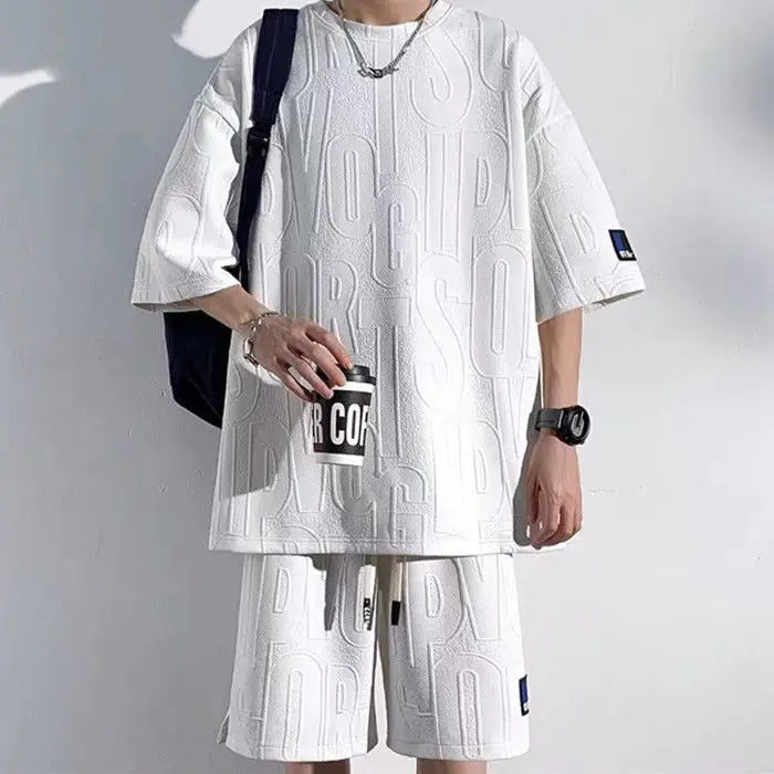 3D new Waffle TZ30 Summer Suit  Casual T-shirt + Shorts Suit Tracksuit Solid color tracksuit loose suit