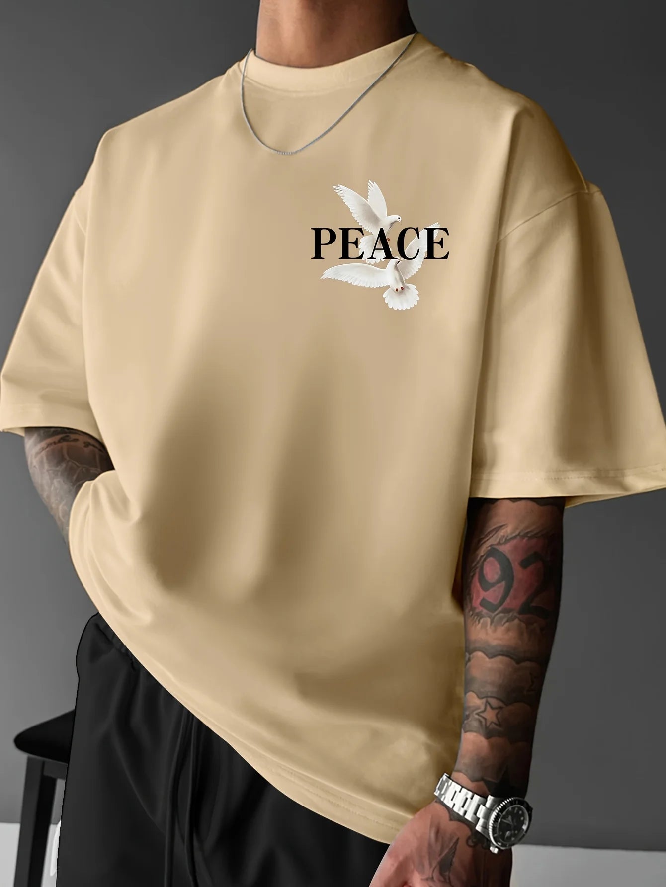 Men's 100% pure cotton fashionable casual loose and flat pattern printed sports round neck short sleeved T-shirt top