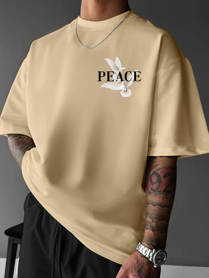 Men's 100% pure cotton fashionable casual loose and flat pattern printed sports round neck short sleeved T-shirt top