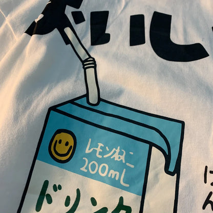 Cute Japanese Cat Print Oversized T-shirt men Women Short Sleeve Loose Casual Tee Shirt Streetwear Tops Cotton Harajuku Clothing