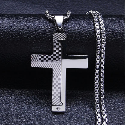 Cross Christian Church Prayer Necklace Men Stainless Steel Gold Color Bible Amulet Necklaces Jewelry colar masculino N2005S02