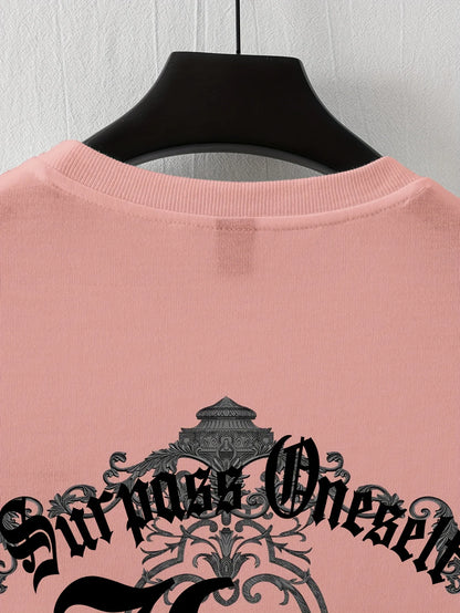 Men's summer 100 pure cotton fashionable casual sports loose back large LA letter printed round neck short sleeved T-shirt top
