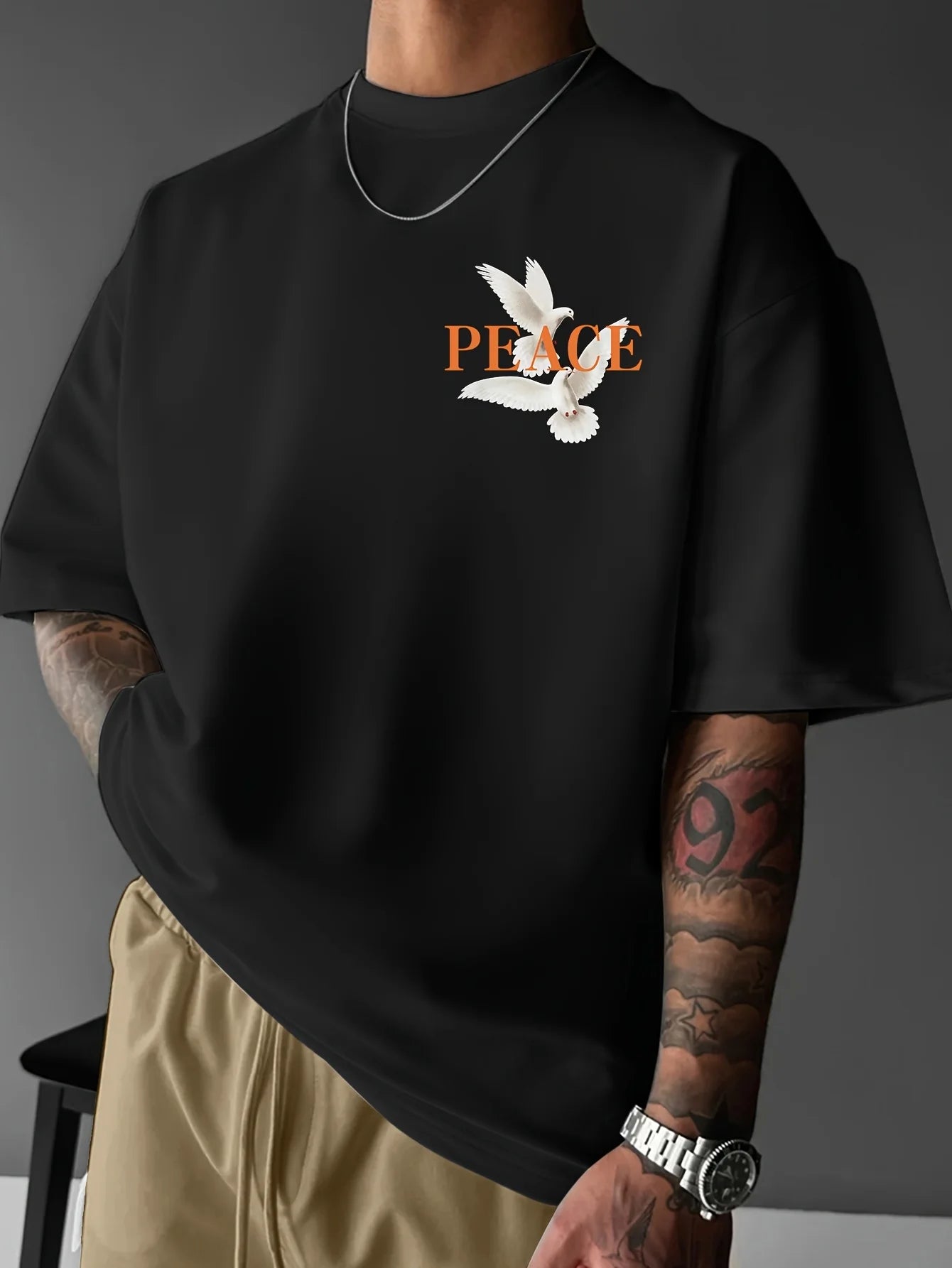 Men's 100% pure cotton fashionable casual loose and flat pattern printed sports round neck short sleeved T-shirt top