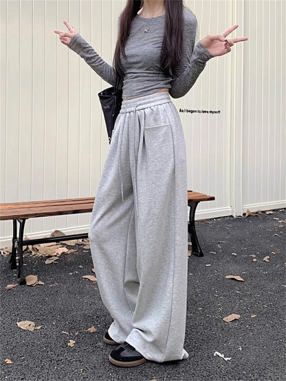 Straight Wide Leg Loose Pant Women Fahsion 2025 Spring Summer New Baggy Sweatpants High Waist Csual Street Pants Chic Trousers