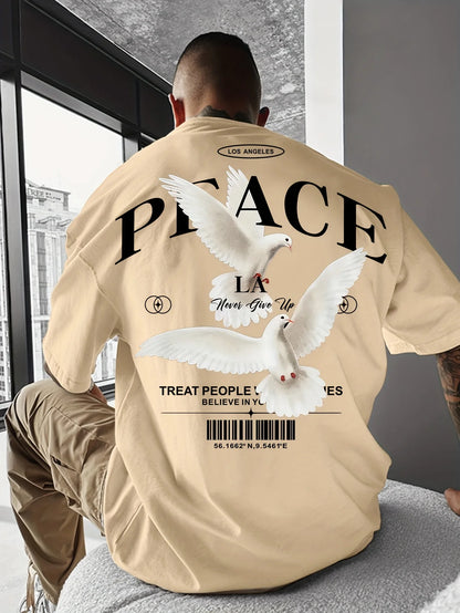Men's 100% pure cotton fashionable casual loose and flat pattern printed sports round neck short sleeved T-shirt top