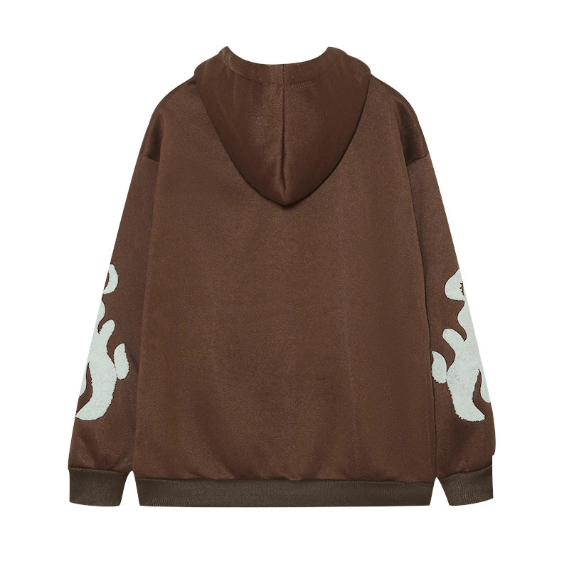 European and American Autumn/Winter Hoodie Embroidered Cross Flame Coat Plush Couple Loose Top Sweater