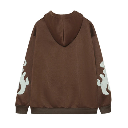 European and American Autumn/Winter Hoodie Embroidered Cross Flame Coat Plush Couple Loose Top Sweater