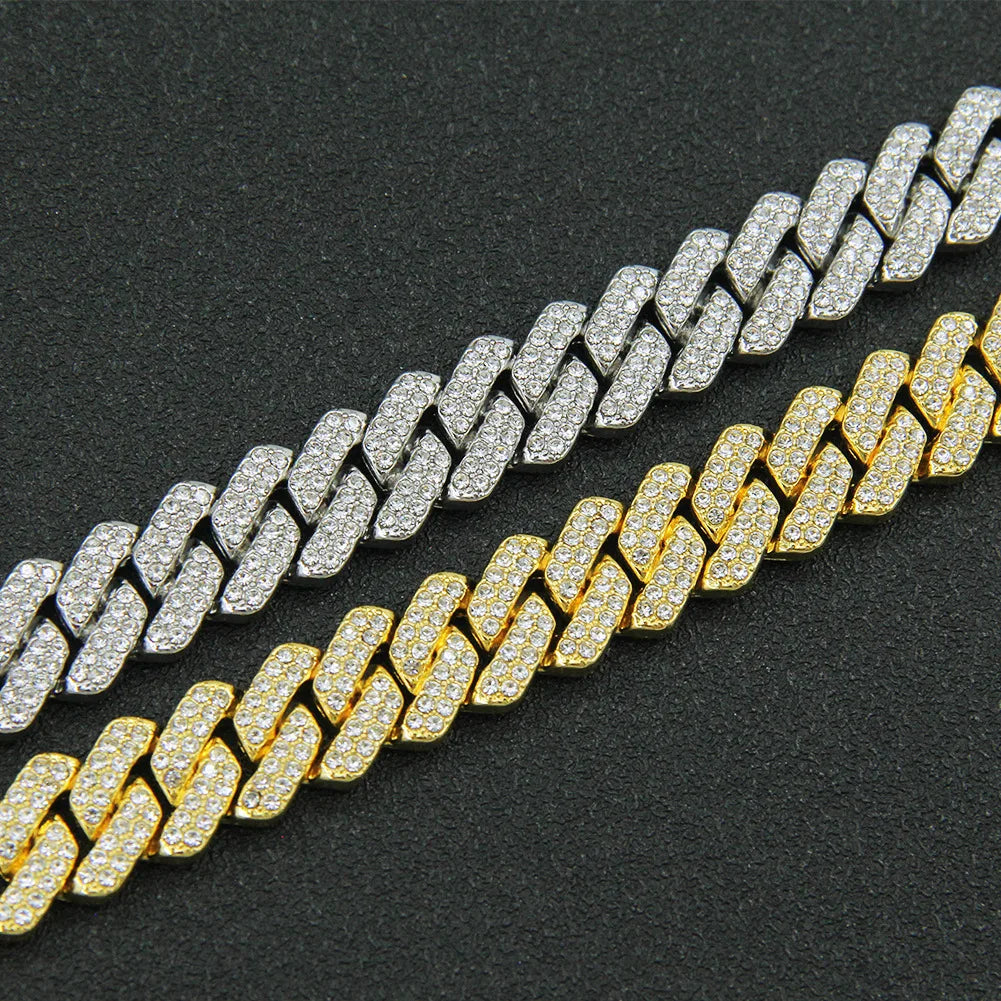 3pcs Necklace+Bracelet+Watch Cuban Chain Watch for Men Hip Hop Miami Curb Iced Out Paved Rhinestone Rapper Cuban men Jewelry set