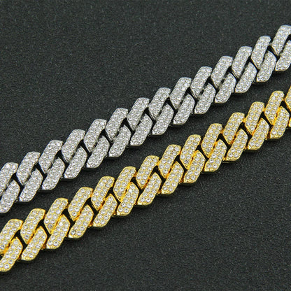 3pcs Necklace+Bracelet+Watch Cuban Chain Watch for Men Hip Hop Miami Curb Iced Out Paved Rhinestone Rapper Cuban men Jewelry set