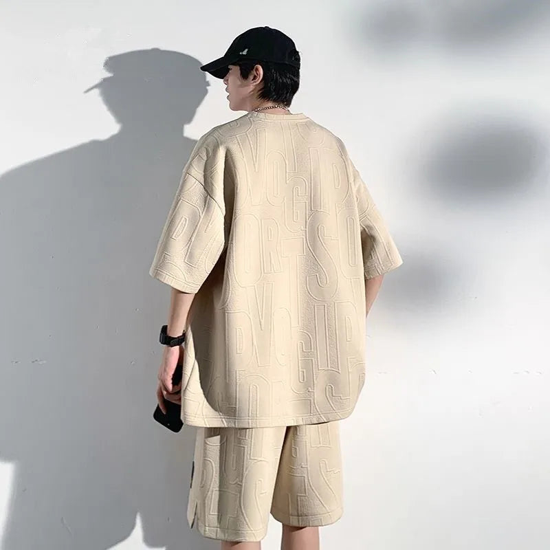 3D new Waffle TZ30 Summer Suit  Casual T-shirt + Shorts Suit Tracksuit Solid color tracksuit loose suit