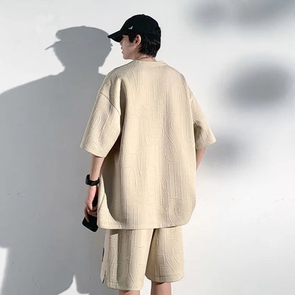 3D new Waffle TZ30 Summer Suit  Casual T-shirt + Shorts Suit Tracksuit Solid color tracksuit loose suit