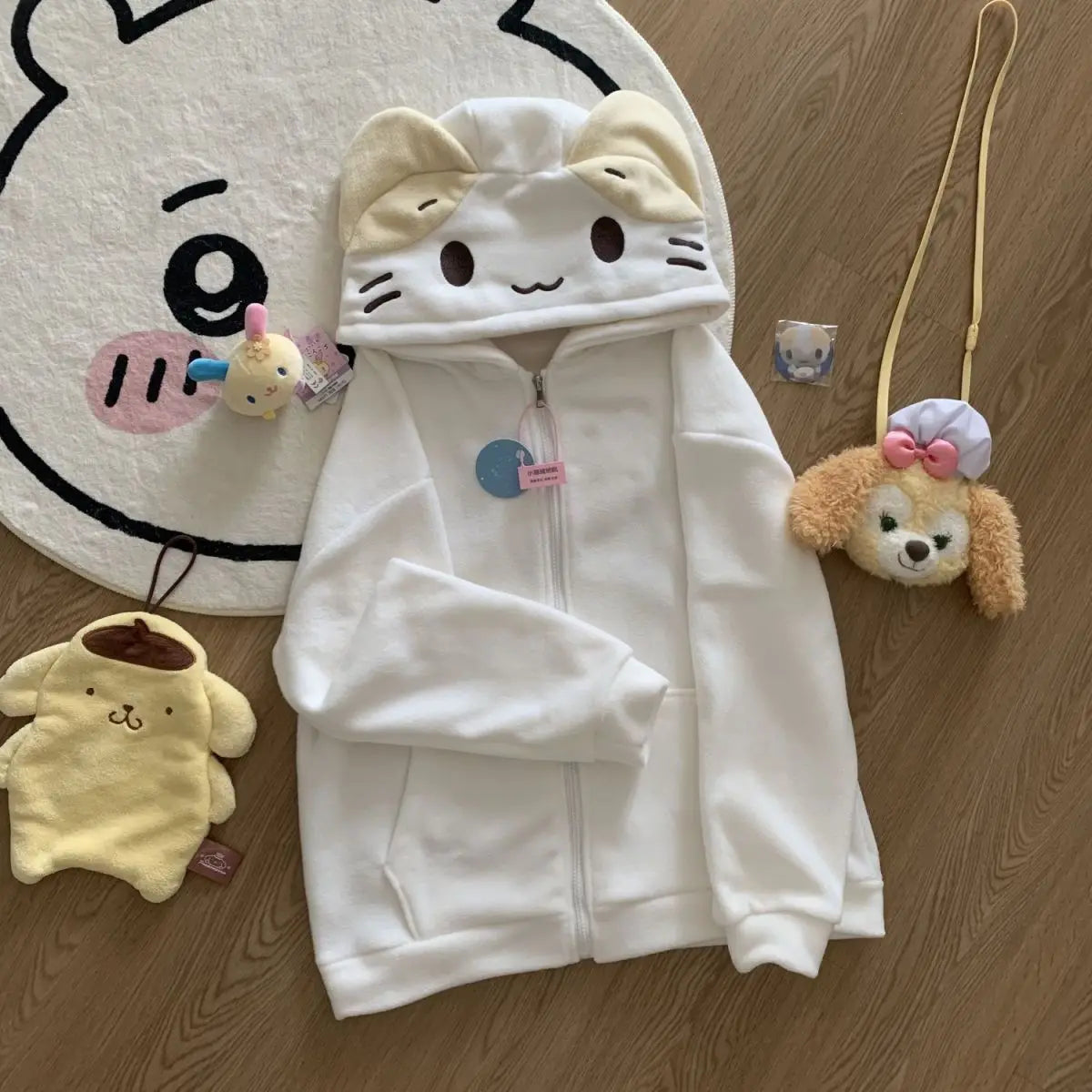 Oversize Deeptown Kawaii Lolita Style Women Fleece Hoodies Cutecore Japanese Soft Girl Zipper Sweatshirt Casual Cartoon Cardigan