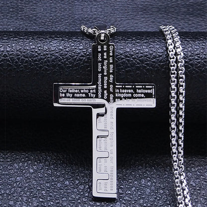 Cross Christian Church Prayer Necklace Men Stainless Steel Gold Color Bible Amulet Necklaces Jewelry colar masculino N2005S02