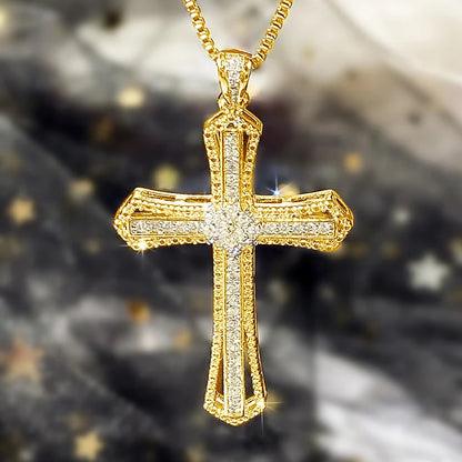 Huitan Luxury Full Cubic Zirconia Cross Pendant Necklace for Women Fashion Versatile Necklace Jewelry Party Daily Accessories