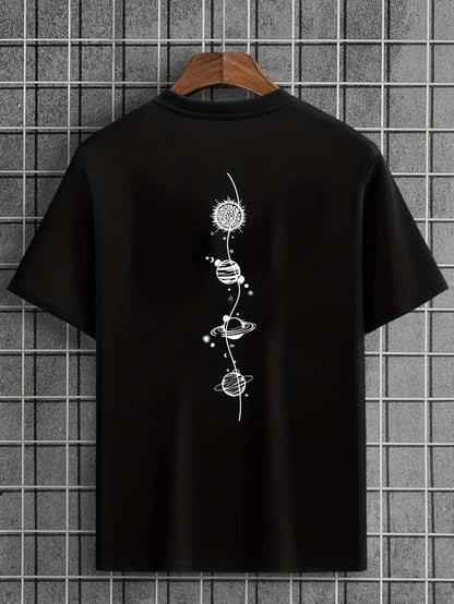 Men's 100% pure cotton summer loose size Planet Graphic Design print casual comfortable round neck short sleeved T-shirt top