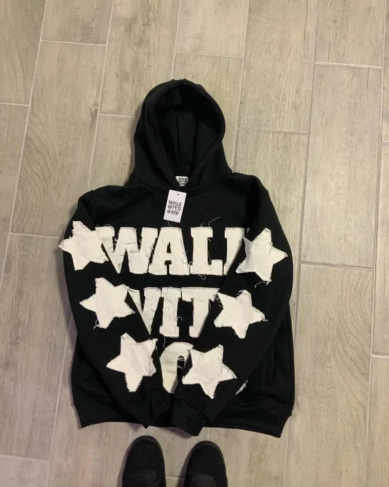 Harajuku New fashion Y2K star patch embroidery oversized hoodie women's Gothic hip-hop loose casual sports hoodie street wear