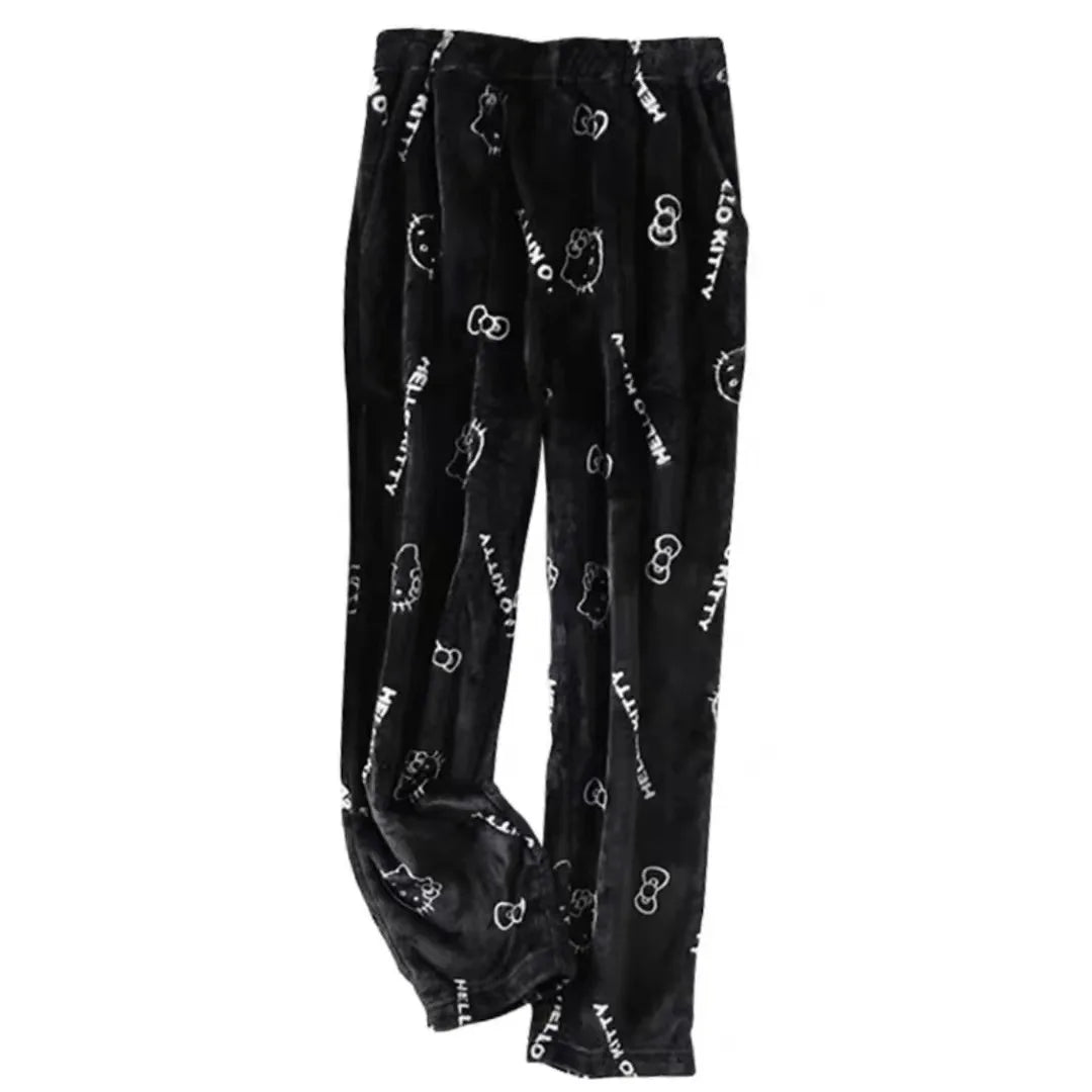 Sanrio Hello Kitty Pajamas Halloween Flannel Fashion Trouserswomen Kawaii Woolen Casual Home Pants Autumn