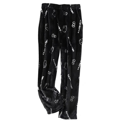 Sanrio Hello Kitty Pajamas Halloween Flannel Fashion Trouserswomen Kawaii Woolen Casual Home Pants Autumn