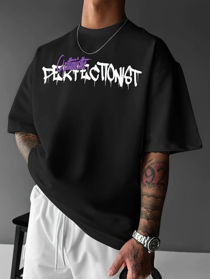 Men's summer 100 cotton fashionable casual sports loose American street letter printed round neck short sleeved T-shirt top