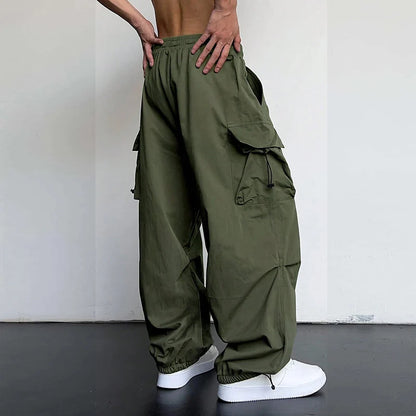 American Style Casual Pants Cargo Trousers High Street Drawstring Workwear Trendy Loose Versatile Straight Wide-Leg Casual Pants