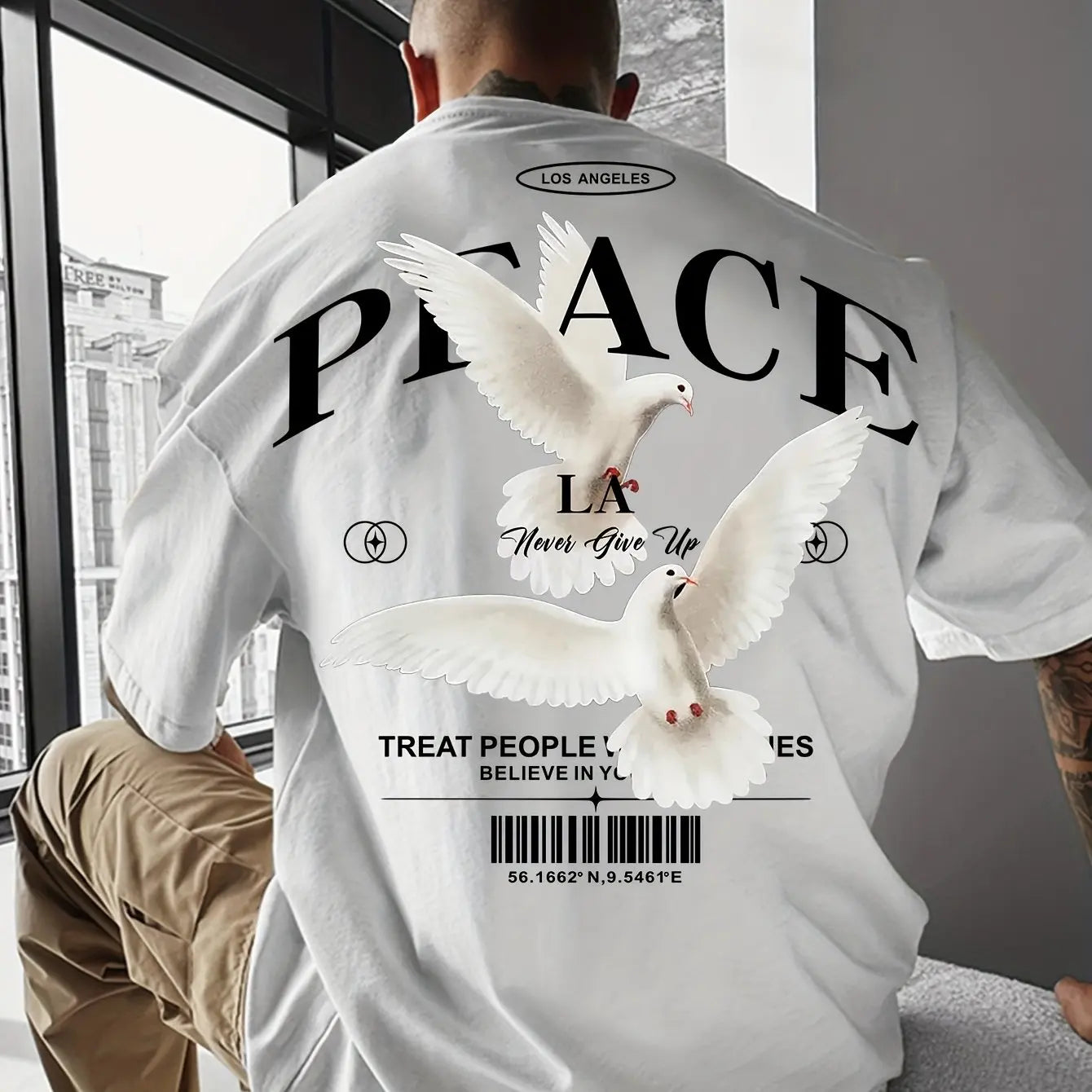 Men's 100% pure cotton fashionable casual loose and flat pattern printed sports round neck short sleeved T-shirt top