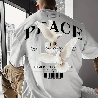 Men's 100% pure cotton fashionable casual loose and flat pattern printed sports round neck short sleeved T-shirt top