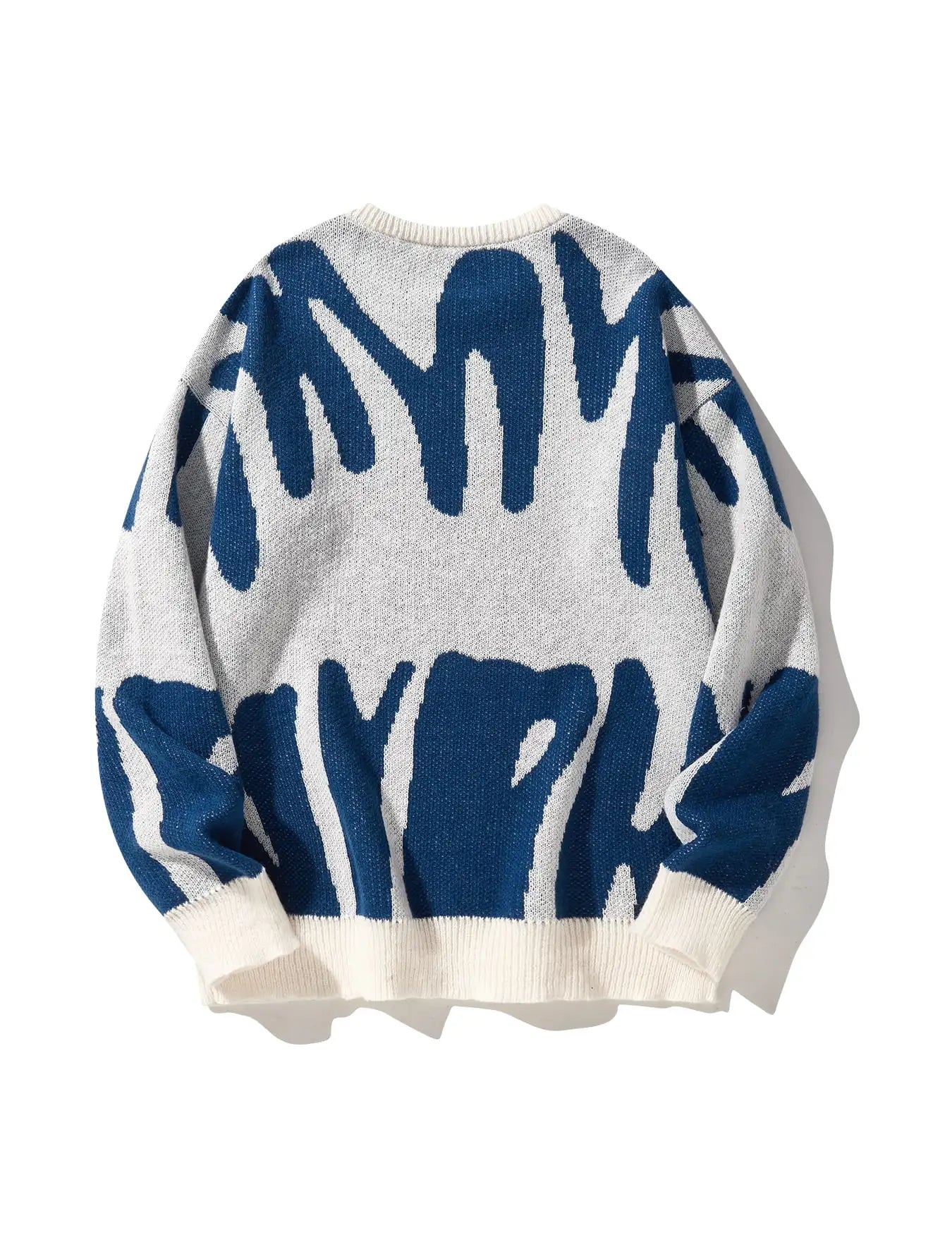 Autumn Winter Irregular Jacquard Pattern Pullover Sweater Casual Round Neck Contrast Color Knitted Pullover