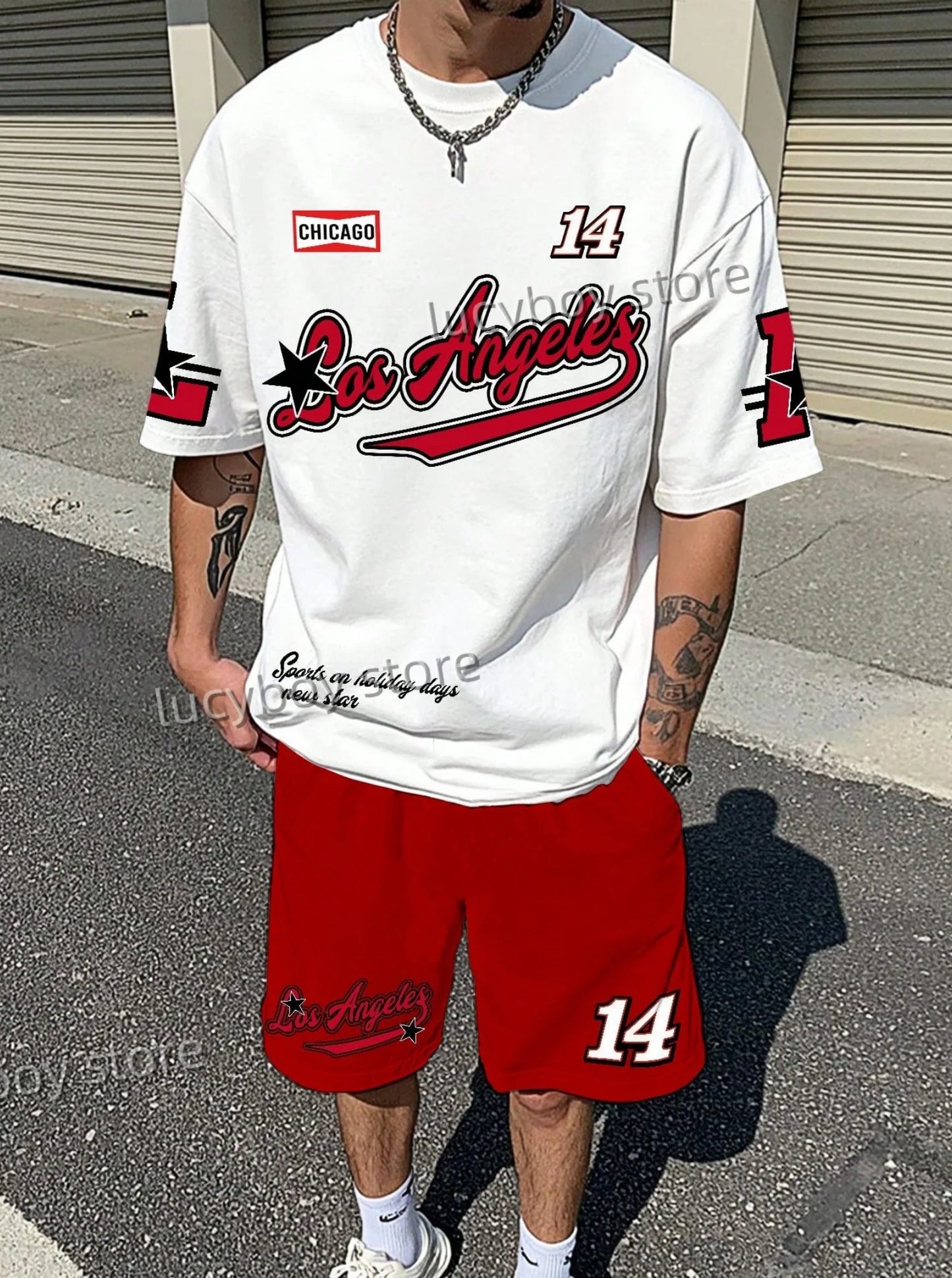 LOSANGLES NO.23 Print Men'S Summer Casual Short Sleeve T-Shirt Shorts Set Adult Basketball JoggingOversized 2 Piece Set Clothes