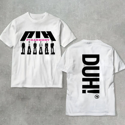 Summer Men P1Harmony DUH Same T-shirt Kpop Print Summer Short Sleeve Tee for Fans Men Women Clothing Streetwear T Shirts