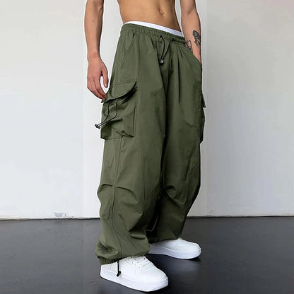 American Style Casual Pants Cargo Trousers High Street Drawstring Workwear Trendy Loose Versatile Straight Wide-Leg Casual Pants