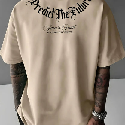Summer men's 100% cotton comfortable casual wide plus size prediction for future letter printed round neck short sleeved T-shirt