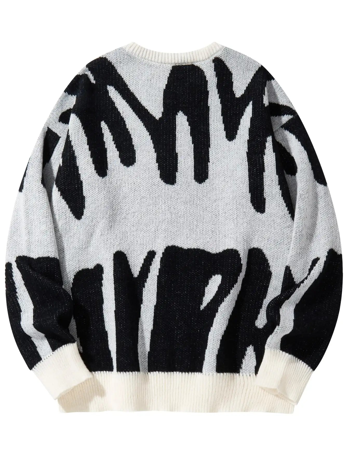 Autumn Winter Irregular Jacquard Pattern Pullover Sweater Casual Round Neck Contrast Color Knitted Pullover