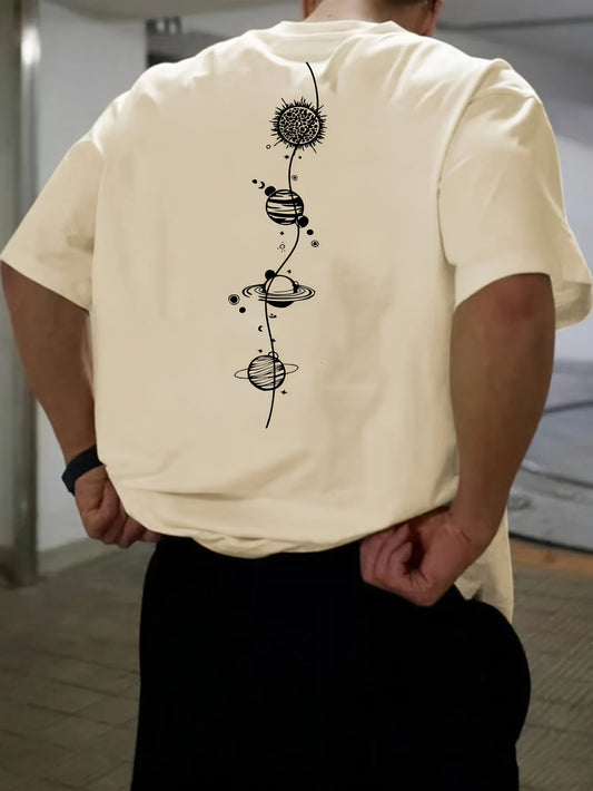 Men's 100% pure cotton summer loose size Planet Graphic Design print casual comfortable round neck short sleeved T-shirt top