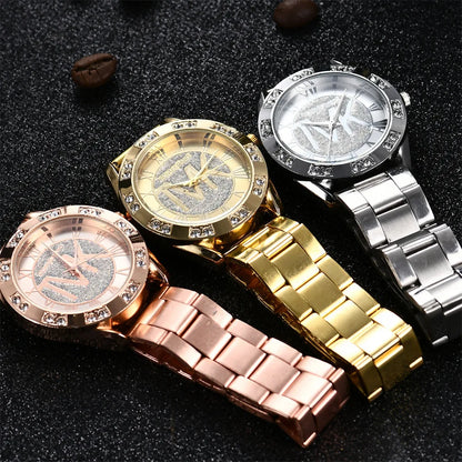UTHAI Women's Diamond Set Quartz Watch For TVK Logo Fashion Stainless Steel Bracelet Gold Men Trendy Clock Watches
