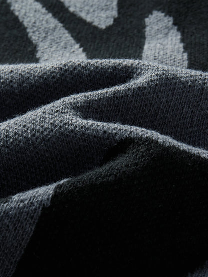 Autumn Winter Irregular Jacquard Pattern Pullover Sweater Casual Round Neck Contrast Color Knitted Pullover