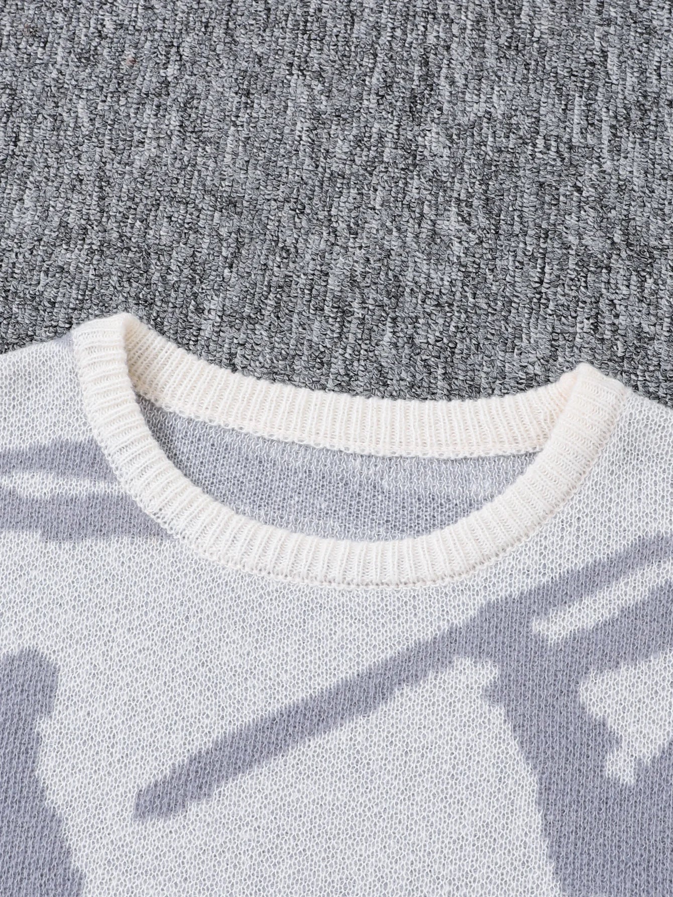 Spring Autumn Graffiti Jacquard Pattern Pullover Sweater Casual Round Neck Contrast Color Knitted Pullover