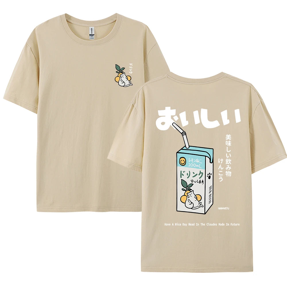 Cute Japanese Cat Print Oversized T-shirt men Women Short Sleeve Loose Casual Tee Shirt Streetwear Tops Cotton Harajuku Clothing