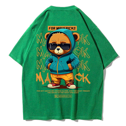 Cotton Fashion Bear Pattern Printed Men's T Shirt Round Neck Loose Tops Breathable Comfortable Casual Oversized Women Clothing
