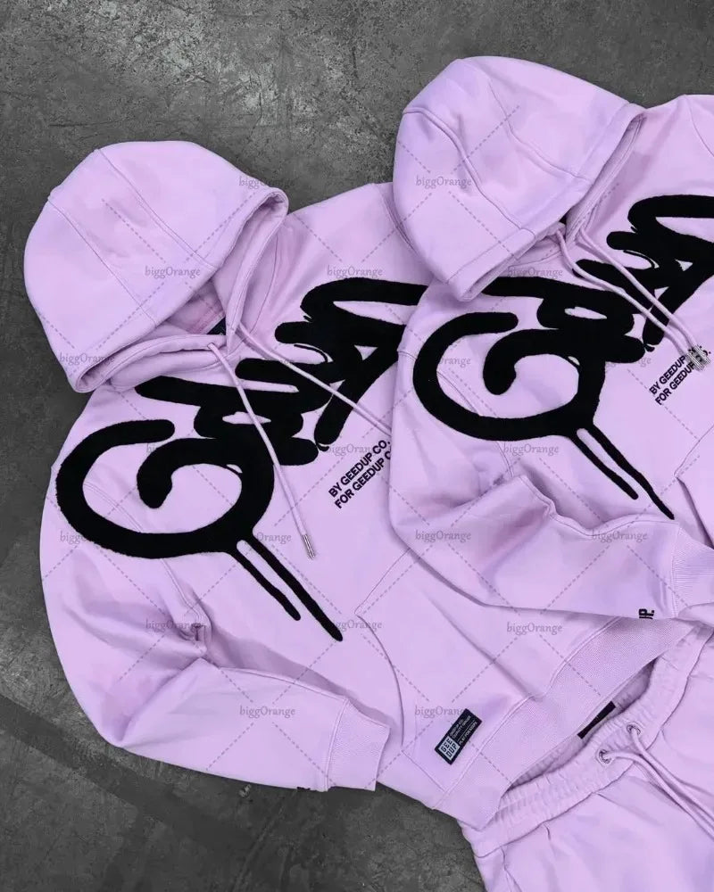 Colorful Retro Punk Letter Embroidery Casual Loose Hoodie Men High Street Trend Y2K Oversized Sweatshirt Women
