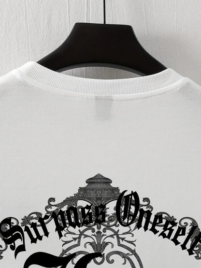 Men's summer 100 pure cotton fashionable casual sports loose back large LA letter printed round neck short sleeved T-shirt top