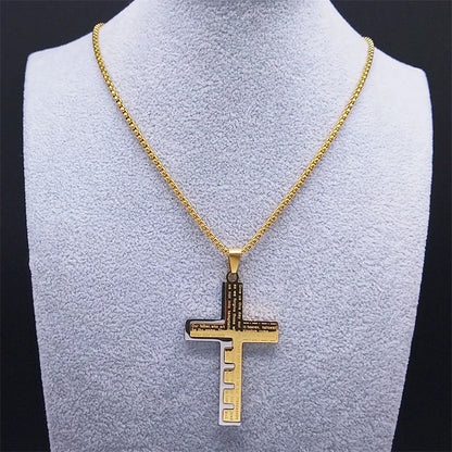 Cross Christian Church Prayer Necklace Men Stainless Steel Gold Color Bible Amulet Necklaces Jewelry colar masculino N2005S02